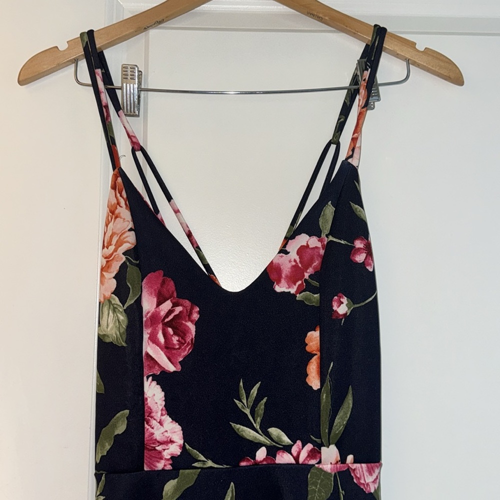 Navy Blue Floral Dress w/ criss cross straps